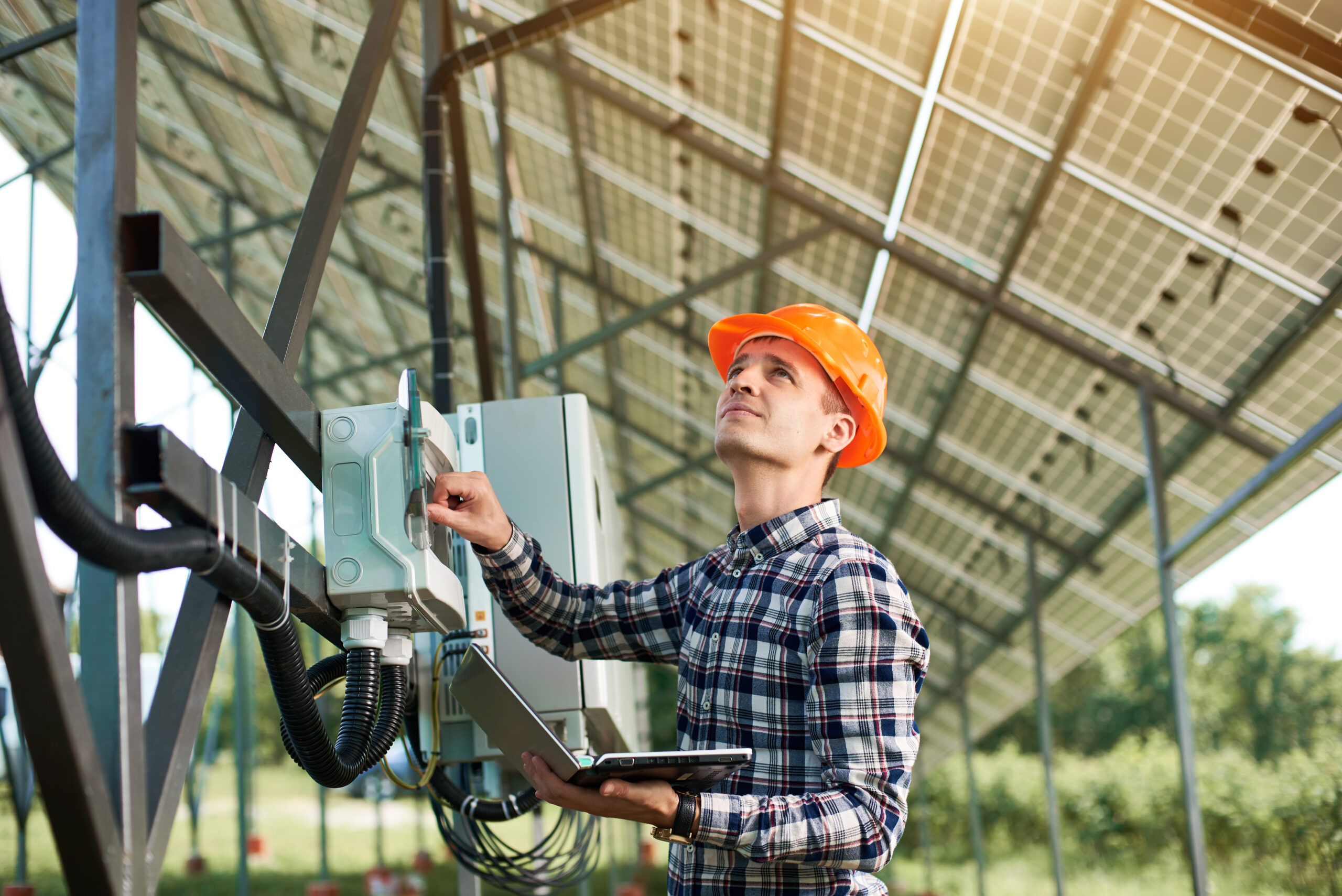 S. Clark operator in helmet checking solar power station